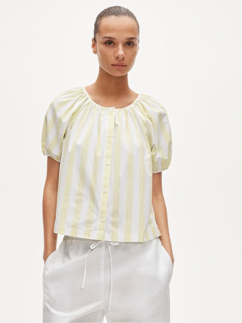 J.Crew Puff-Sleeve Button-Up Top in Cotton Poplin